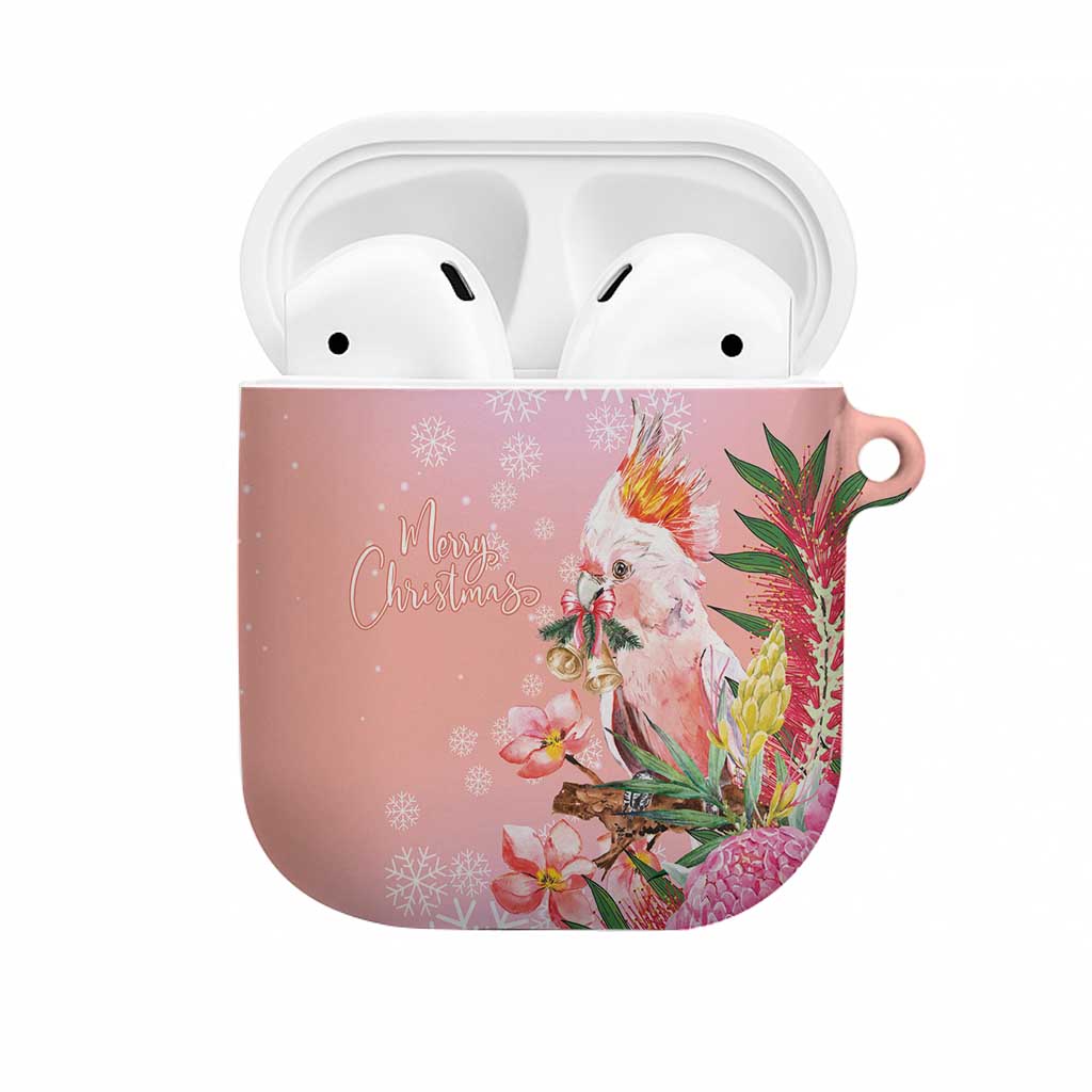 Australia Christmas Pink Cockatoo with Banksia AirPods Case Coral Pink - Aussie Hoodie