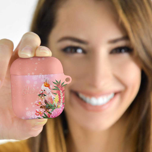 Australia Christmas Pink Cockatoo with Banksia AirPods Case Coral Pink - Aussie Hoodie
