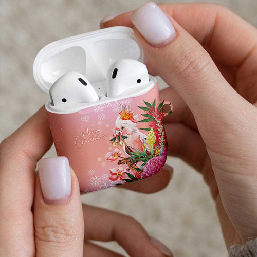 Australia Christmas Pink Cockatoo with Banksia AirPods Case Coral Pink - Aussie Hoodie