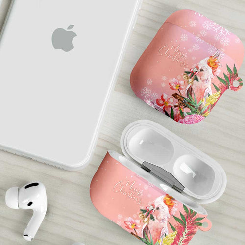 Australia Christmas Pink Cockatoo with Banksia AirPods Case Coral Pink - Aussie Hoodie