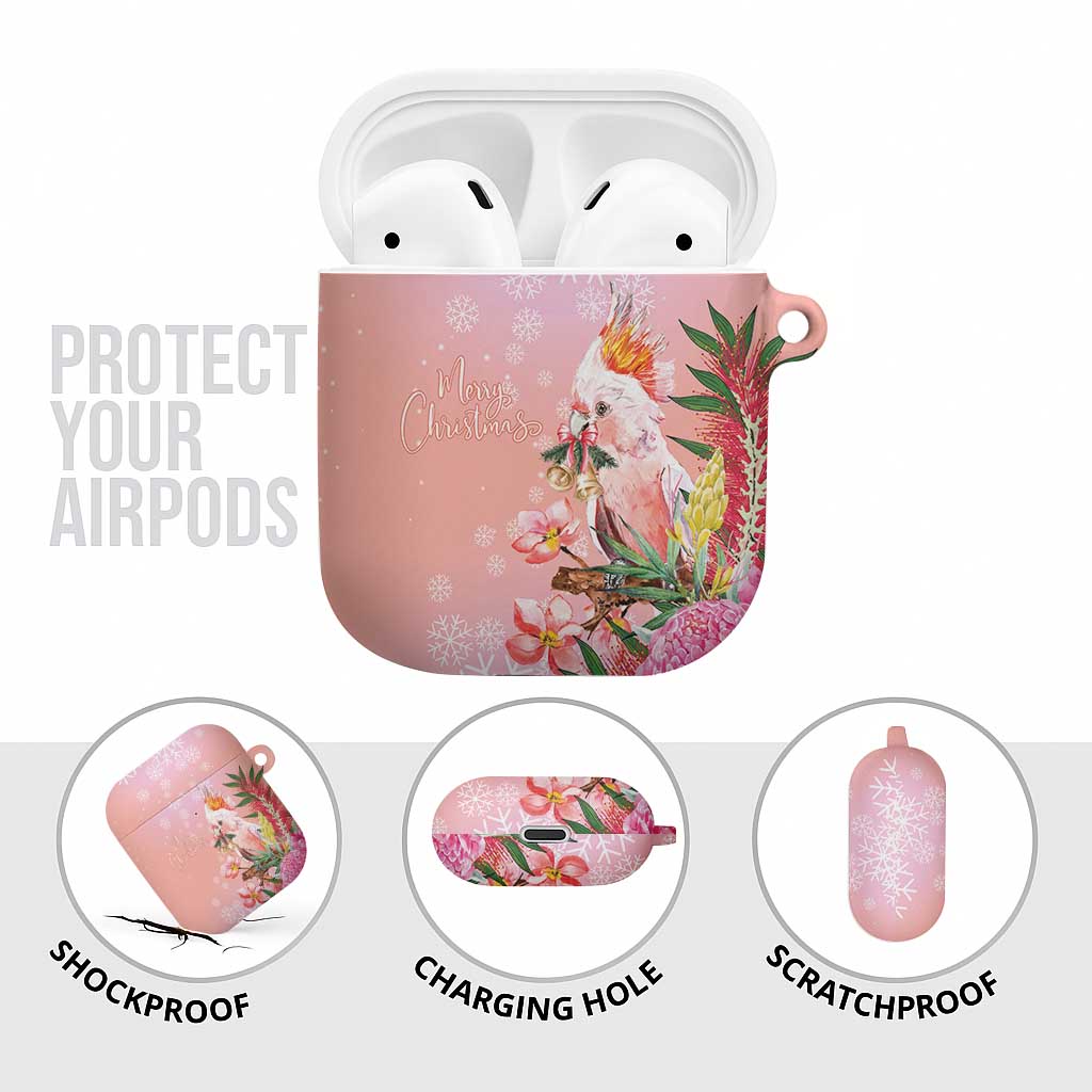 Australia Christmas Pink Cockatoo with Banksia AirPods Case Coral Pink - Aussie Hoodie
