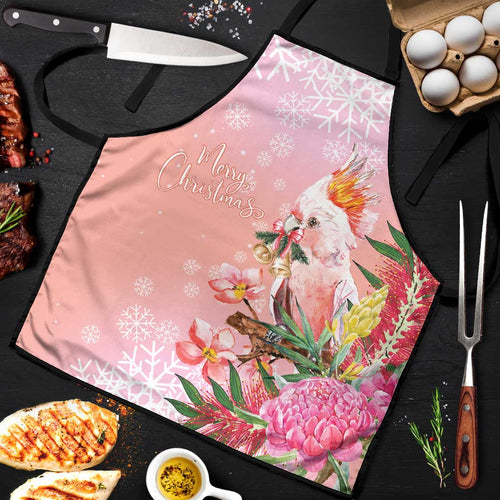 Australia Christmas Pink Cockatoo with Banksia Apron Coral Pink - Aussie Hoodie