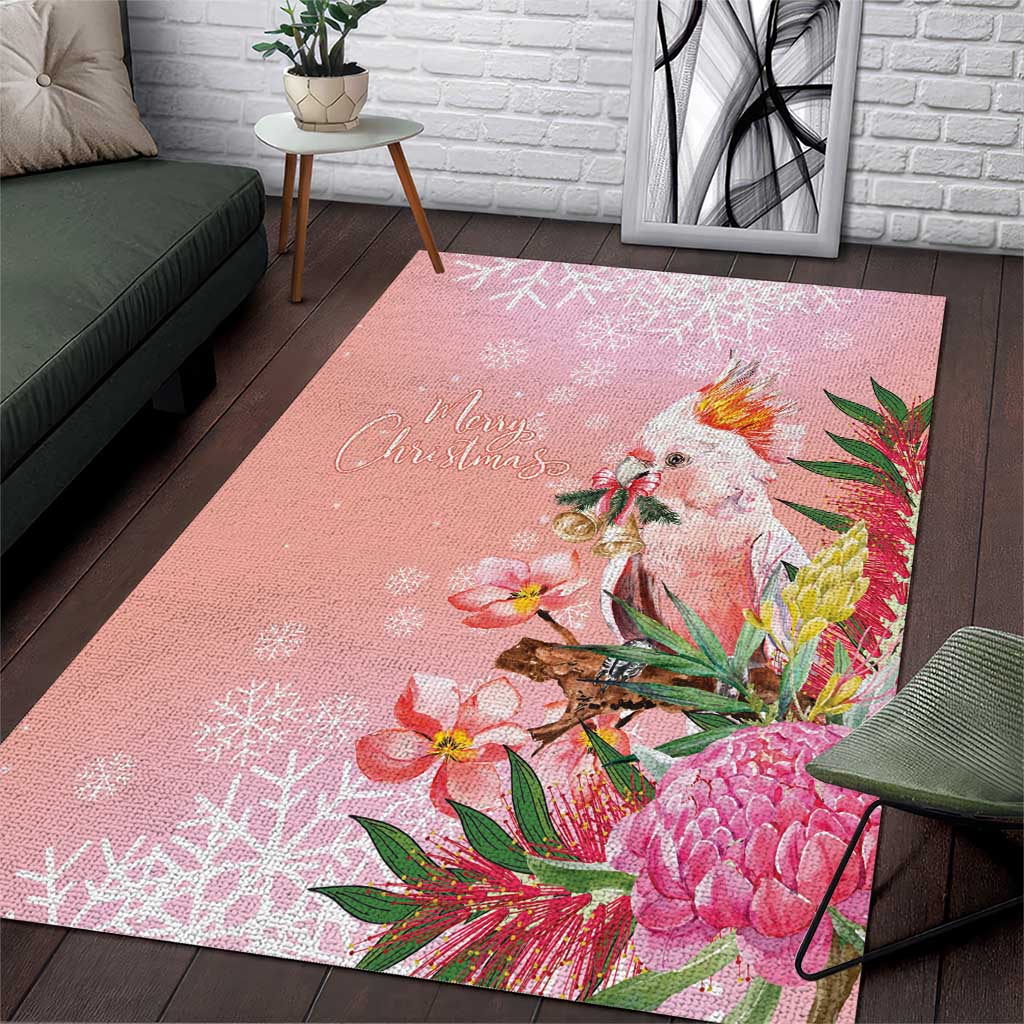 Australia Christmas Pink Cockatoo with Banksia Area Rug Coral Pink - Aussie Hoodie