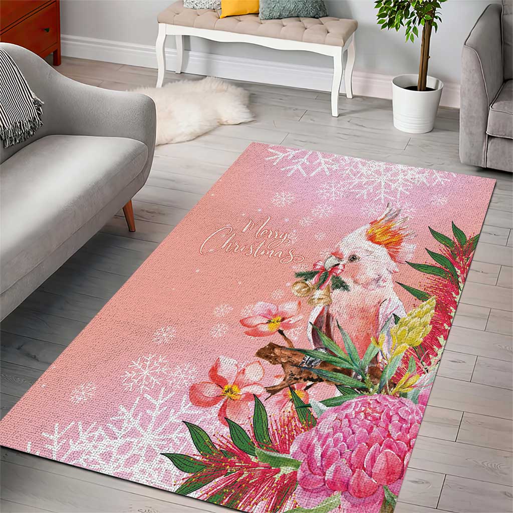 Australia Christmas Pink Cockatoo with Banksia Area Rug Coral Pink - Aussie Hoodie