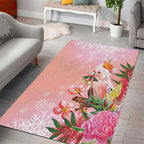 Australia Christmas Pink Cockatoo with Banksia Area Rug Coral Pink - Aussie Hoodie