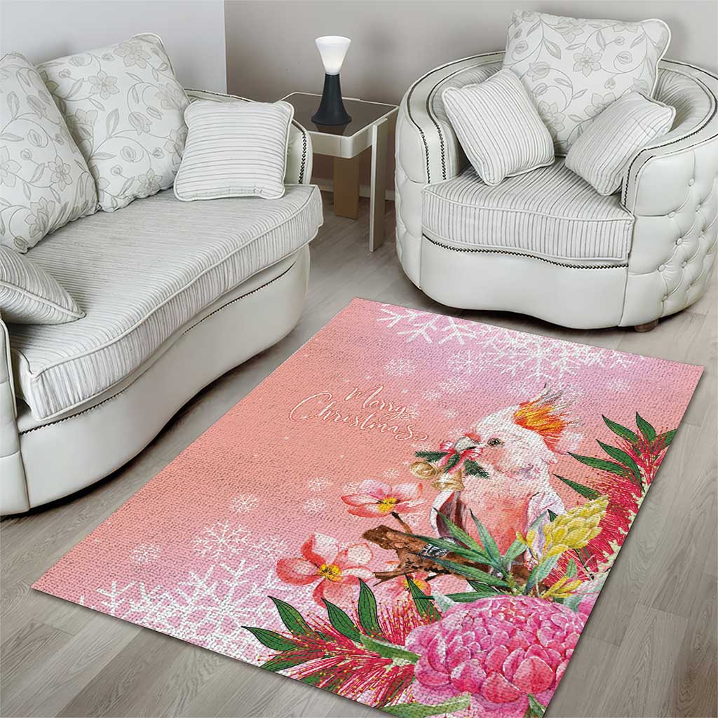 Australia Christmas Pink Cockatoo with Banksia Area Rug Coral Pink - Aussie Hoodie
