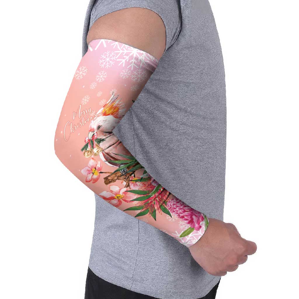 Australia Christmas Pink Cockatoo with Banksia Arm Sleeves Coral Pink - Aussie Hoodie