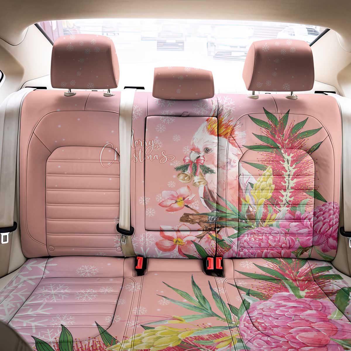 Australia Christmas Pink Cockatoo with Banksia Back Car Seat Cover Coral Pink - Aussie Hoodie