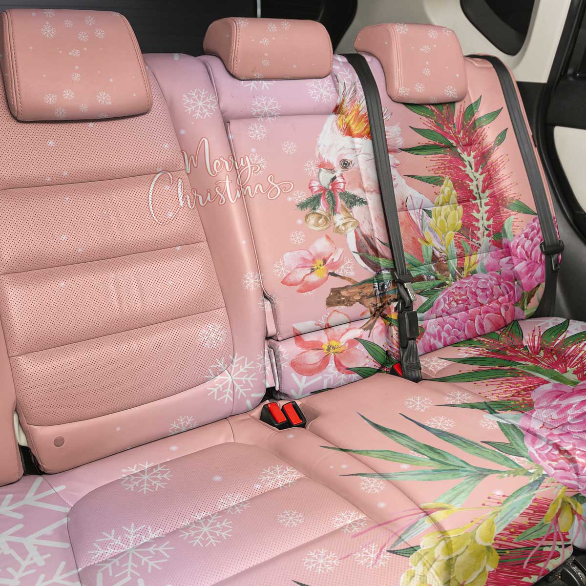 Australia Christmas Pink Cockatoo with Banksia Back Car Seat Cover Coral Pink - Aussie Hoodie