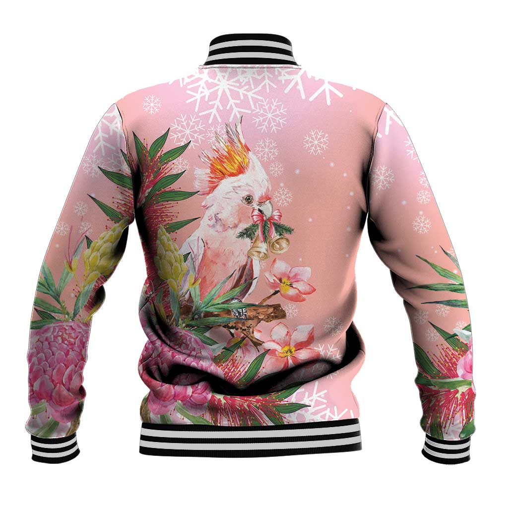 Australia Christmas Pink Cockatoo with Banksia Baseball Jacket Coral Pink - Aussie Hoodie