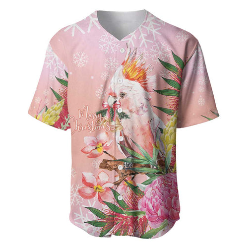 Australia Christmas Pink Cockatoo with Banksia Baseball Jersey Coral Pink - Aussie Hoodie