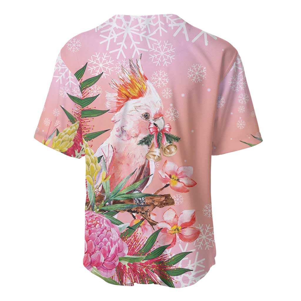 Australia Christmas Pink Cockatoo with Banksia Baseball Jersey Coral Pink - Aussie Hoodie