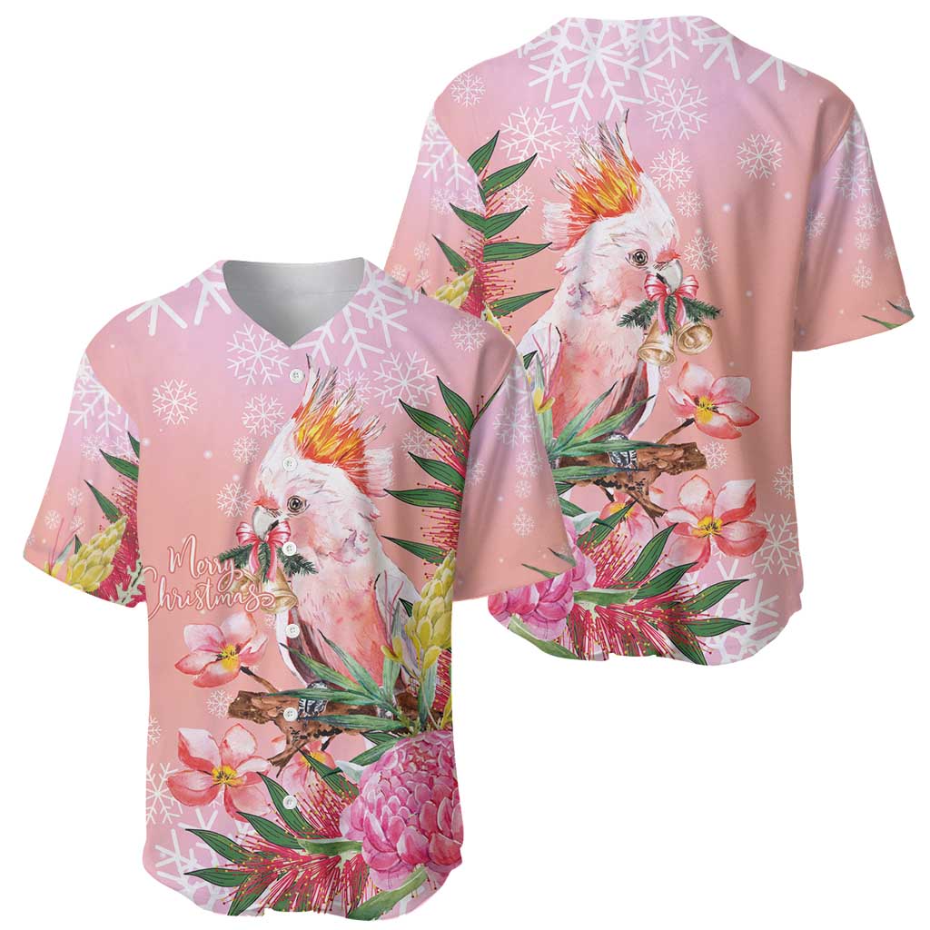 Australia Christmas Pink Cockatoo with Banksia Baseball Jersey Coral Pink - Aussie Hoodie