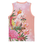 Australia Christmas Pink Cockatoo with Banksia Basketball Jersey Coral Pink - Aussie Hoodie