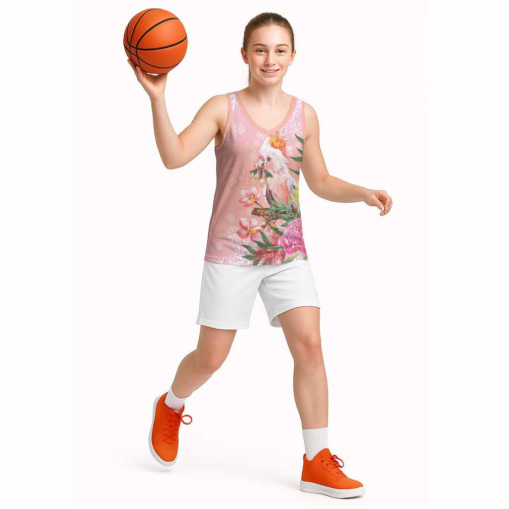 Australia Christmas Pink Cockatoo with Banksia Basketball Jersey Coral Pink - Aussie Hoodie