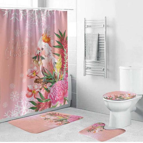 Australia Christmas Pink Cockatoo with Banksia Bathroom Set Coral Pink - Aussie Hoodie