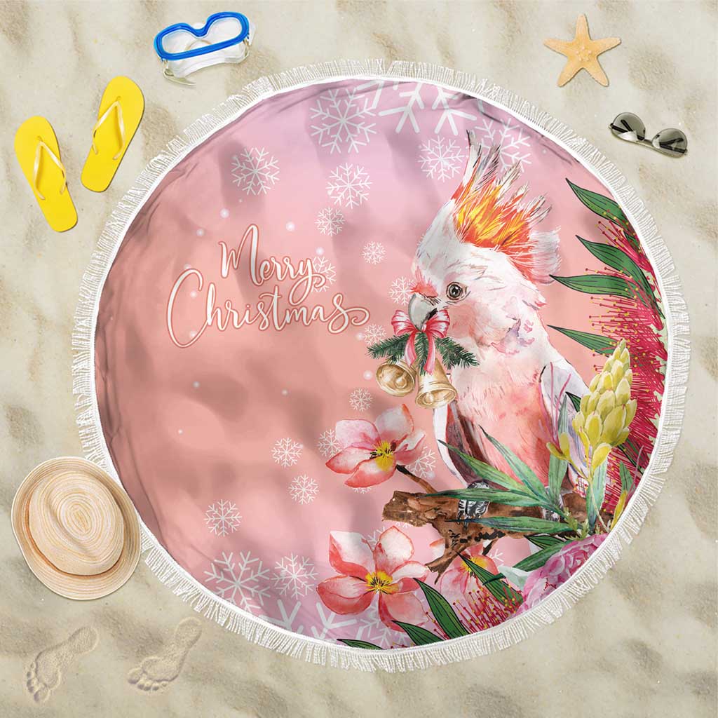 Australia Christmas Pink Cockatoo with Banksia Beach Blanket Coral Pink - Aussie Hoodie