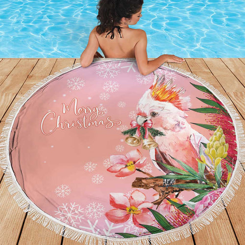 Australia Christmas Pink Cockatoo with Banksia Beach Blanket Coral Pink - Aussie Hoodie