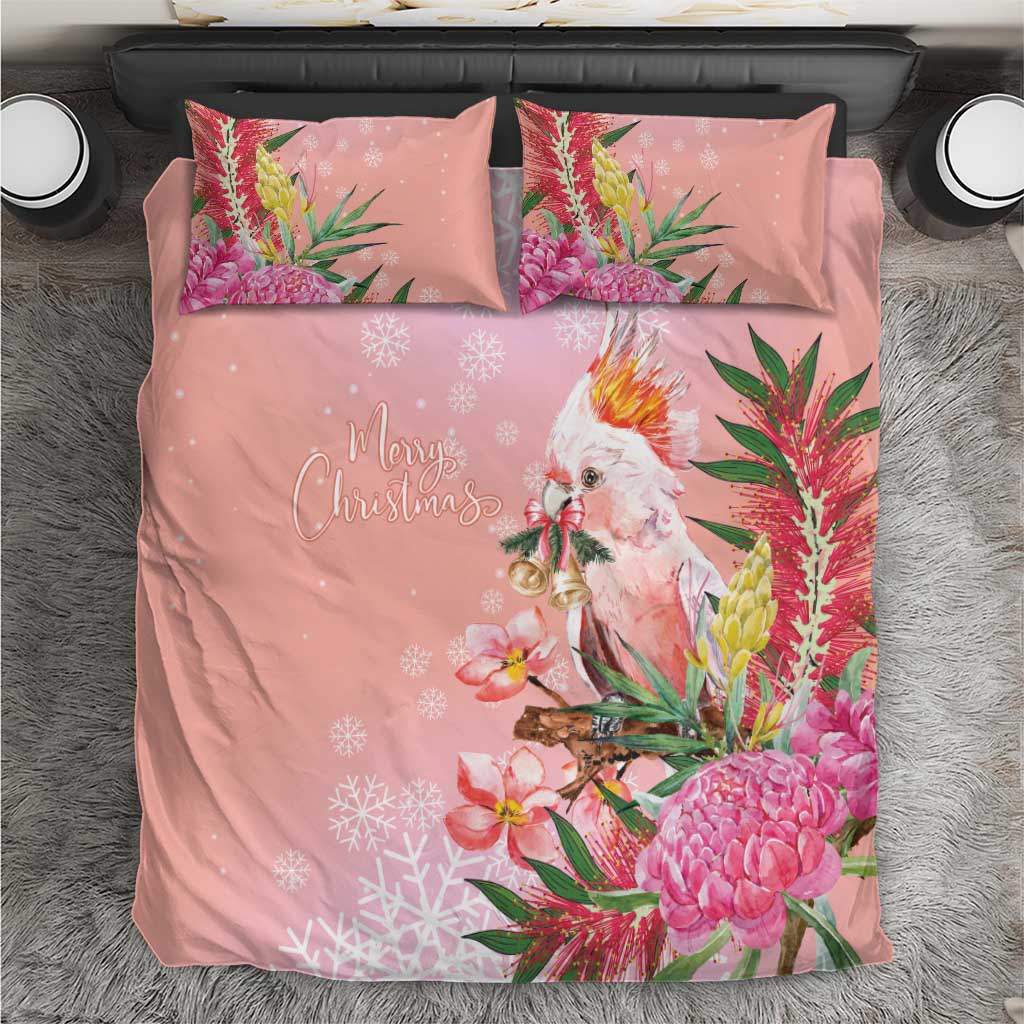 Australia Christmas Pink Cockatoo with Banksia Bedding Set Coral Pink - Aussie Hoodie