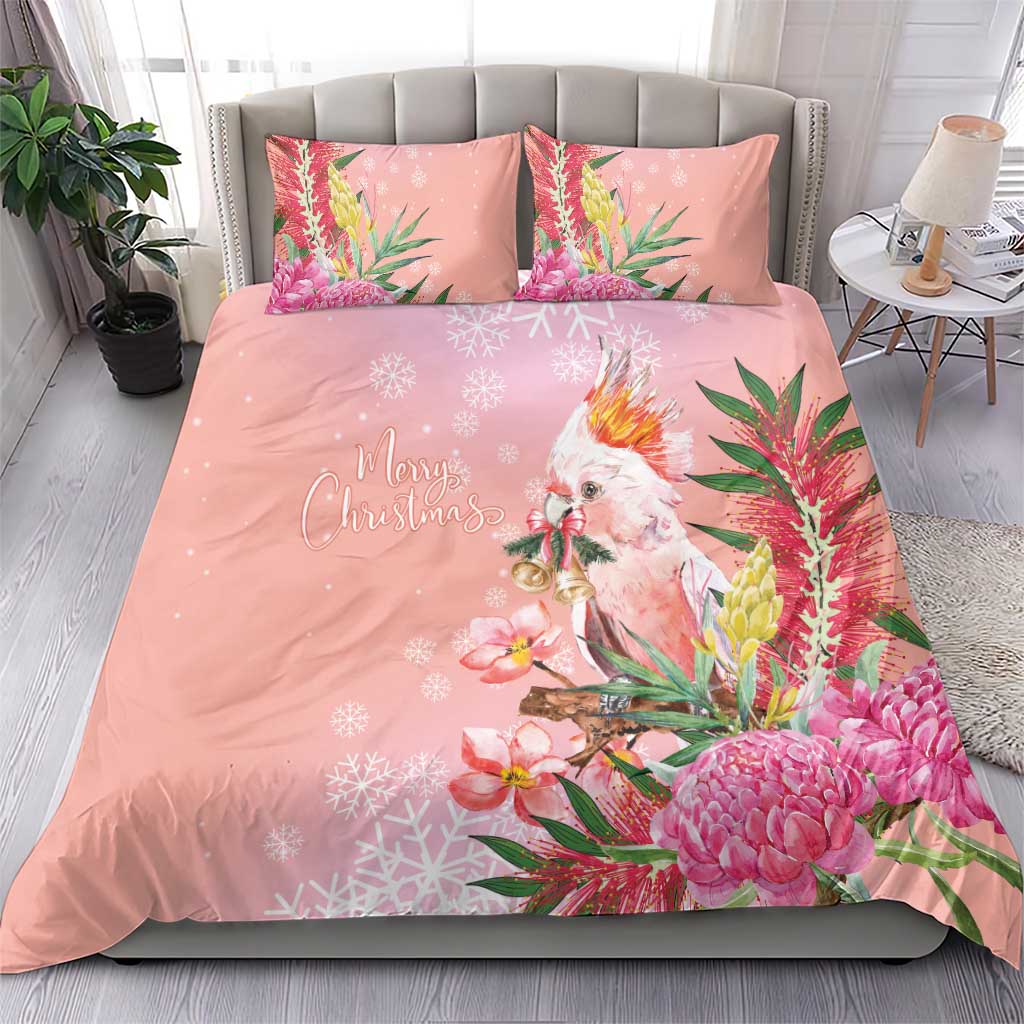 Australia Christmas Pink Cockatoo with Banksia Bedding Set Coral Pink - Aussie Hoodie