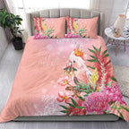 Australia Christmas Pink Cockatoo with Banksia Bedding Set Coral Pink - Aussie Hoodie