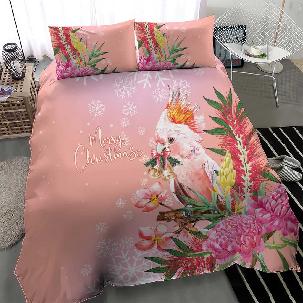 Australia Christmas Pink Cockatoo with Banksia Bedding Set Coral Pink - Aussie Hoodie