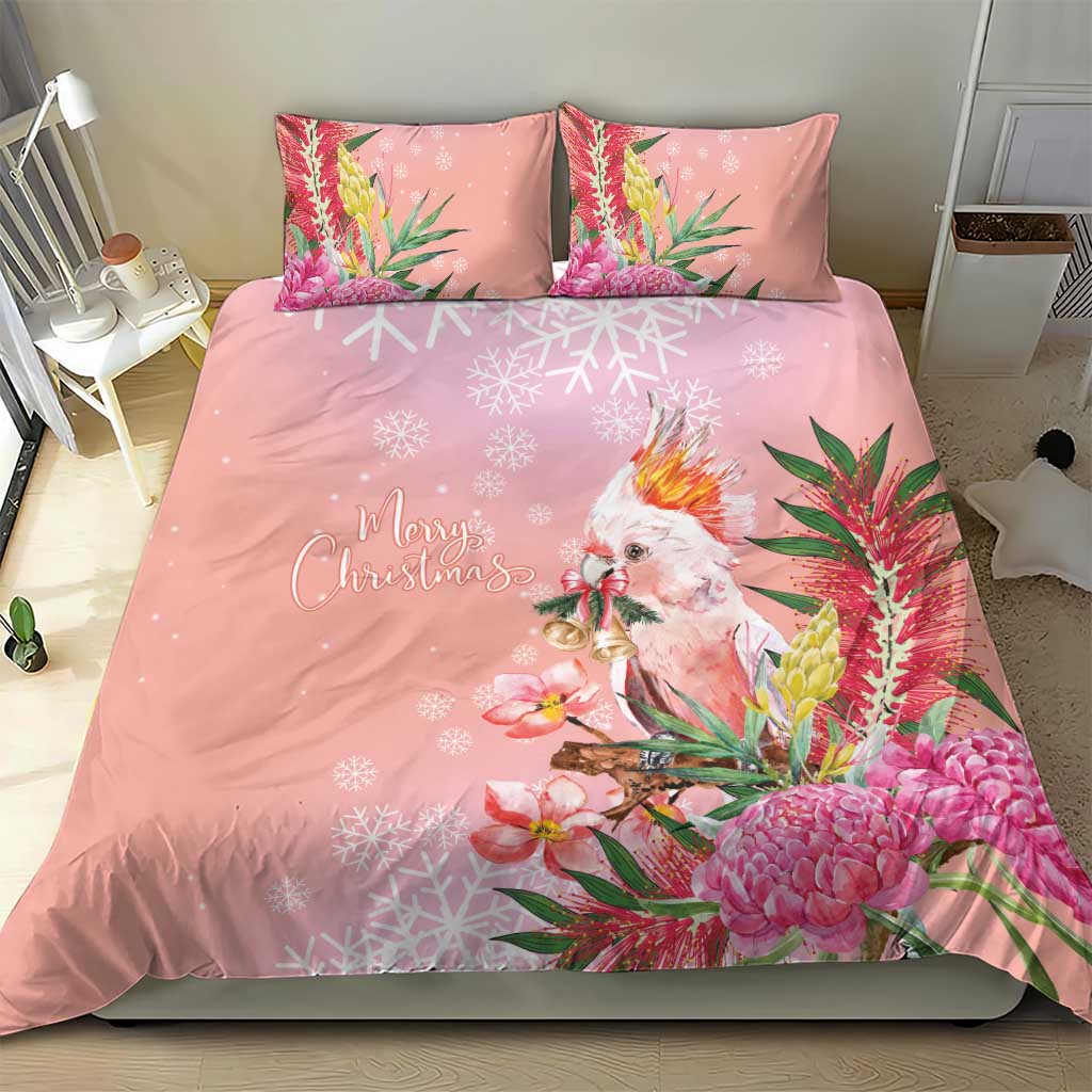 Australia Christmas Pink Cockatoo with Banksia Bedding Set Coral Pink - Aussie Hoodie