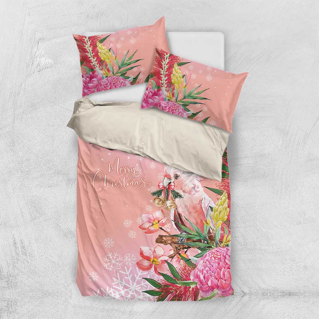 Australia Christmas Pink Cockatoo with Banksia Bedding Set Coral Pink - Aussie Hoodie