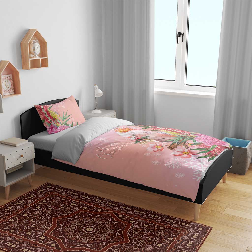 Australia Christmas Pink Cockatoo with Banksia Bedding Set Coral Pink - Aussie Hoodie
