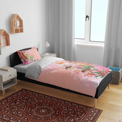 Australia Christmas Pink Cockatoo with Banksia Bedding Set Coral Pink - Aussie Hoodie