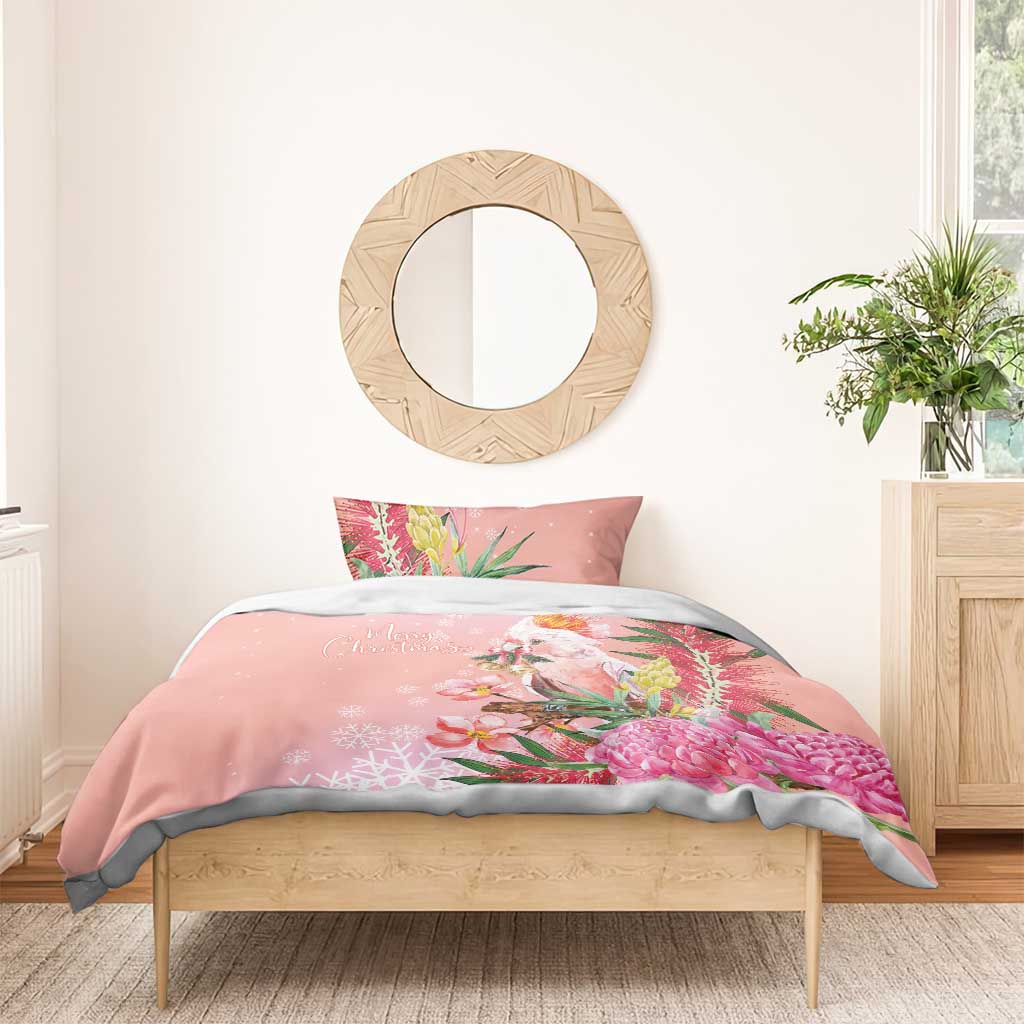 Australia Christmas Pink Cockatoo with Banksia Bedding Set Coral Pink - Aussie Hoodie