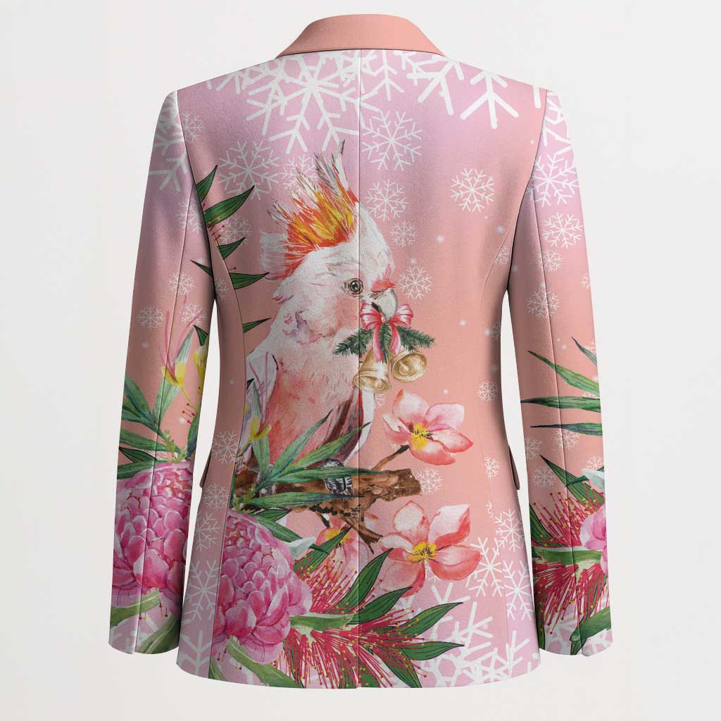 Australia Christmas Pink Cockatoo with Banksia Blazer Coral Pink - Aussie Hoodie