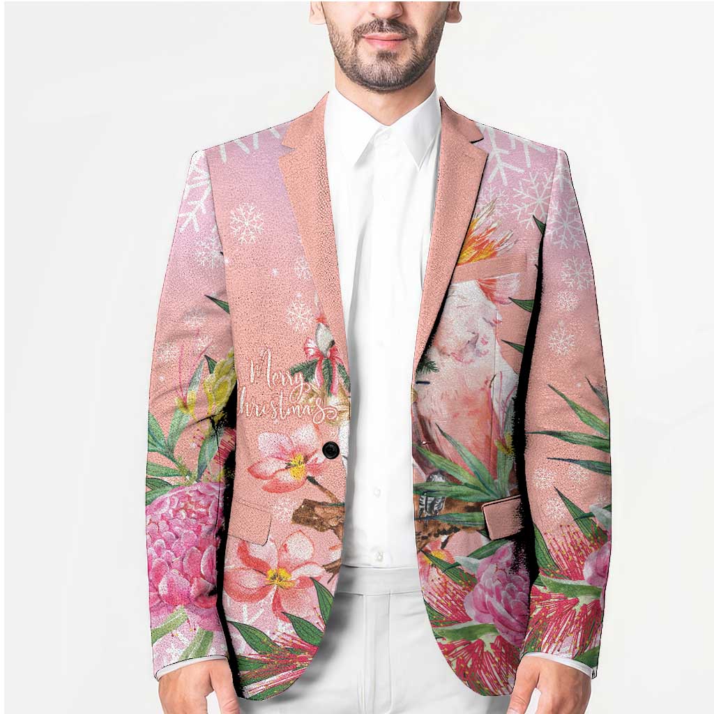 Australia Christmas Pink Cockatoo with Banksia Blazer Coral Pink - Aussie Hoodie