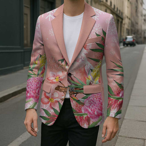 Australia Christmas Pink Cockatoo with Banksia Blazer Coral Pink - Aussie Hoodie
