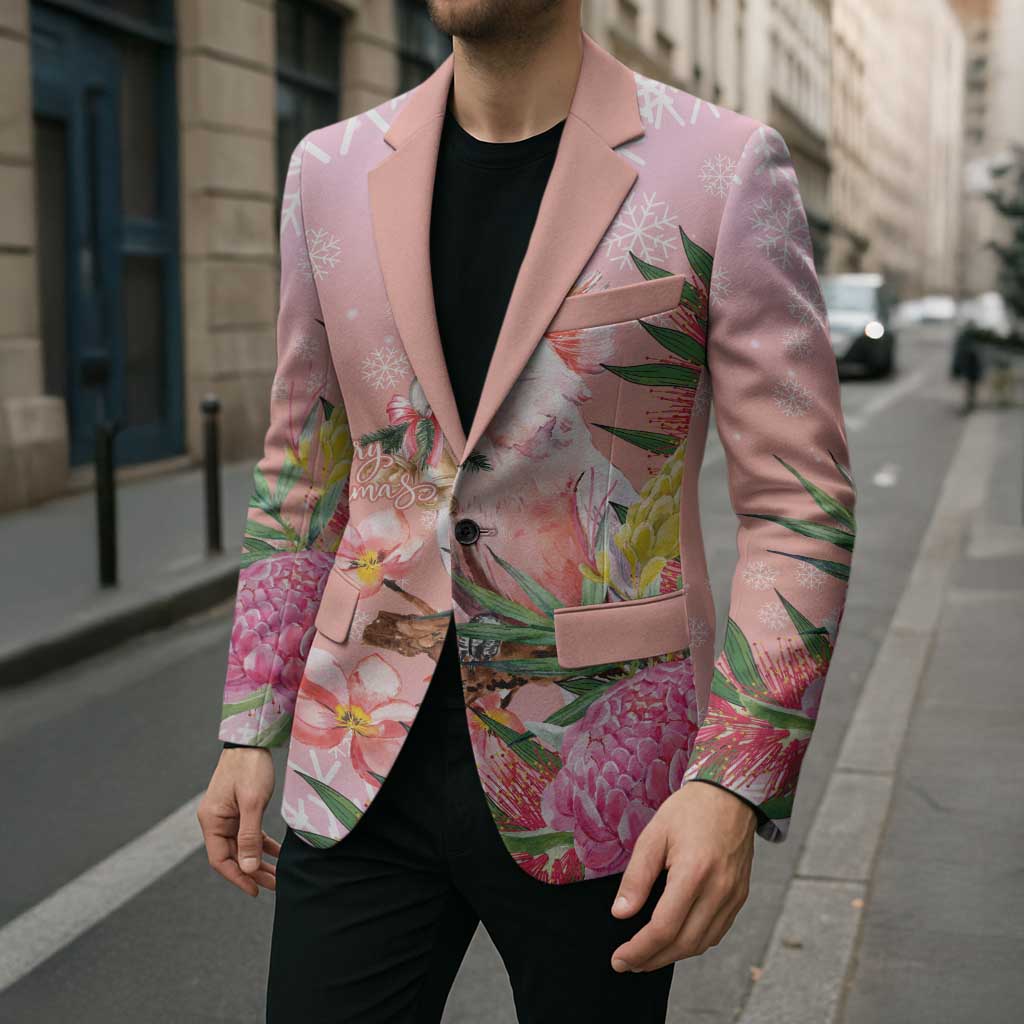 Australia Christmas Pink Cockatoo with Banksia Blazer Coral Pink - Aussie Hoodie