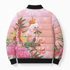 Australia Christmas Pink Cockatoo with Banksia Bomber Puffer Jacket Coral Pink - Aussie Hoodie