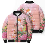 Australia Christmas Pink Cockatoo with Banksia Bomber Puffer Jacket Coral Pink - Aussie Hoodie