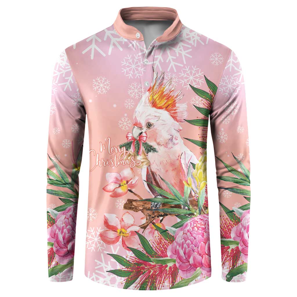 Australia Christmas Pink Cockatoo with Banksia Button Sweatshirt Coral Pink - Aussie Hoodie