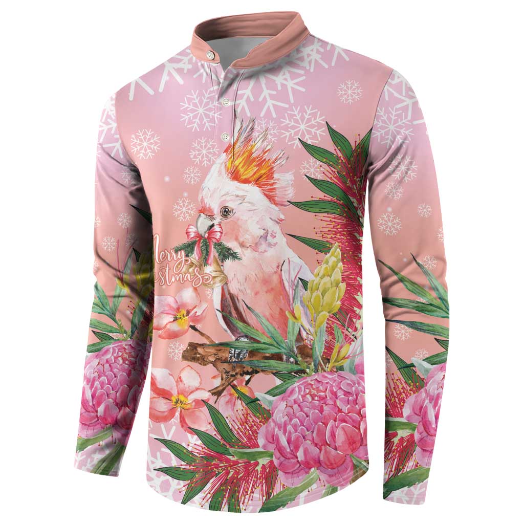 Australia Christmas Pink Cockatoo with Banksia Button Sweatshirt Coral Pink - Aussie Hoodie