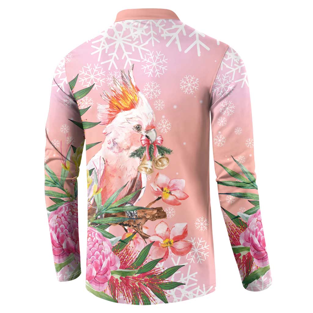 Australia Christmas Pink Cockatoo with Banksia Button Sweatshirt Coral Pink - Aussie Hoodie