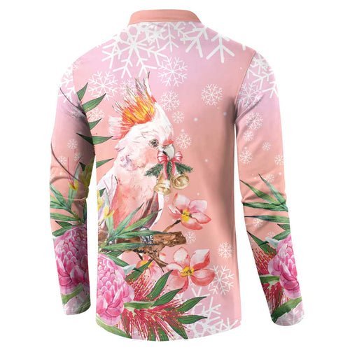 Australia Christmas Pink Cockatoo with Banksia Button Sweatshirt Coral Pink - Aussie Hoodie