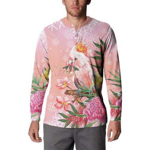 Australia Christmas Pink Cockatoo with Banksia Button Sweatshirt Coral Pink - Aussie Hoodie