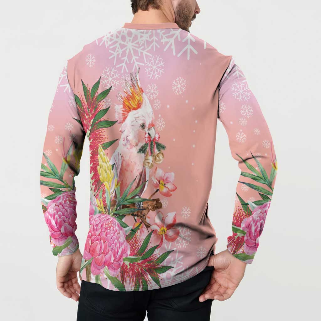 Australia Christmas Pink Cockatoo with Banksia Button Sweatshirt Coral Pink - Aussie Hoodie