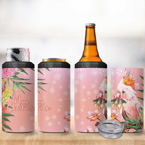 Australia Christmas Pink Cockatoo with Banksia 4 in 1 Can Cooler Tumbler Coral Pink - Aussie Hoodie