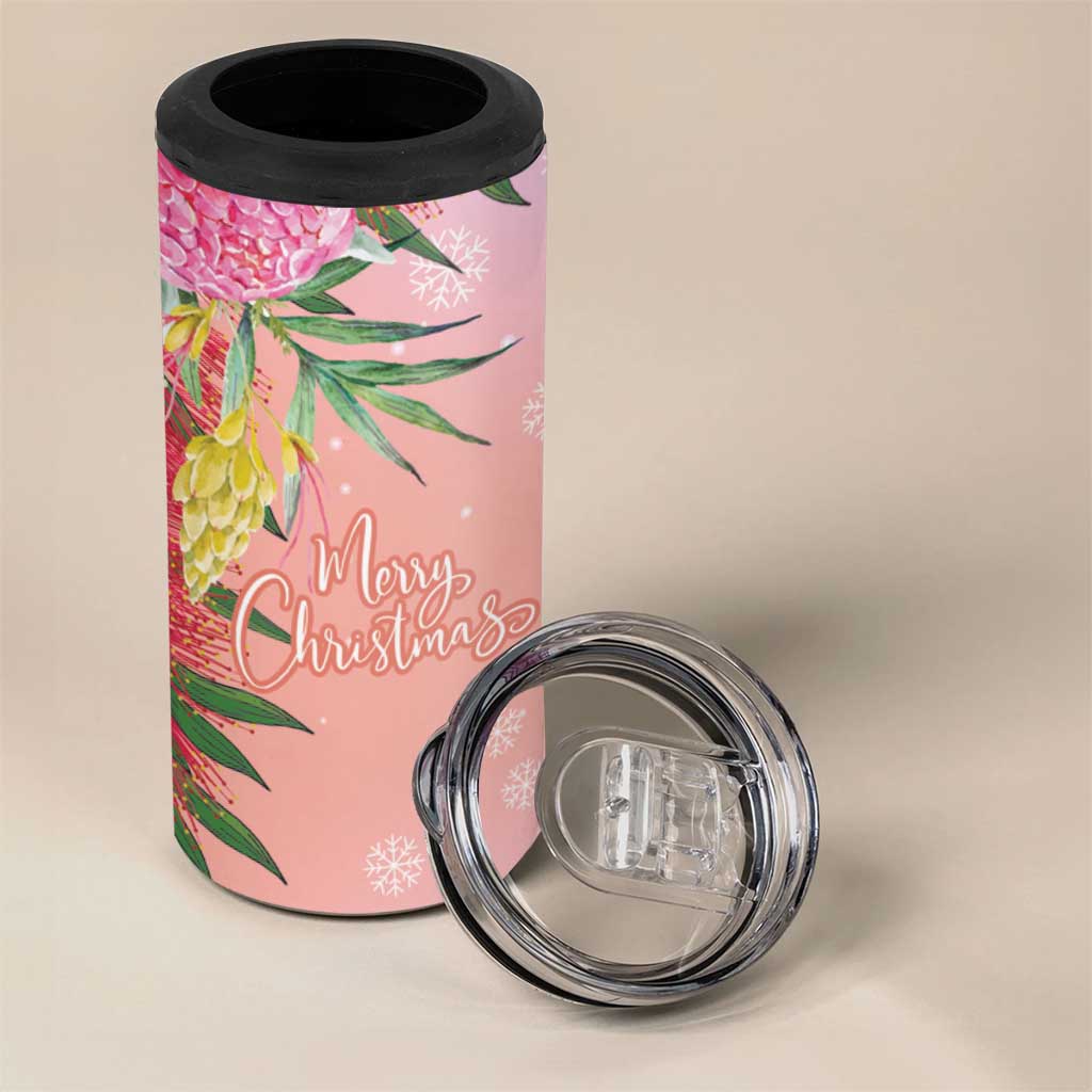 Australia Christmas Pink Cockatoo with Banksia 4 in 1 Can Cooler Tumbler Coral Pink - Aussie Hoodie