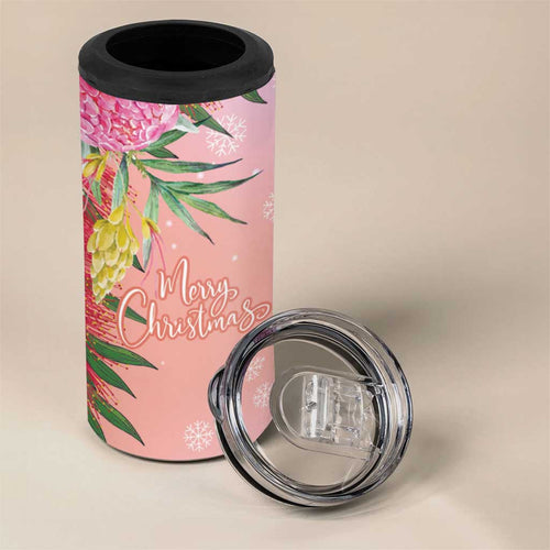 Australia Christmas Pink Cockatoo with Banksia 4 in 1 Can Cooler Tumbler Coral Pink - Aussie Hoodie