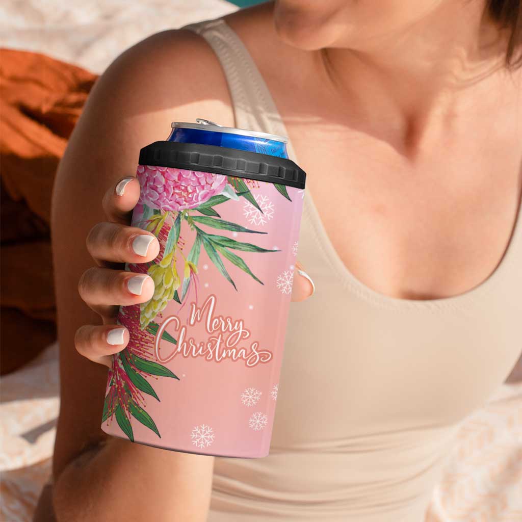 Australia Christmas Pink Cockatoo with Banksia 4 in 1 Can Cooler Tumbler Coral Pink - Aussie Hoodie