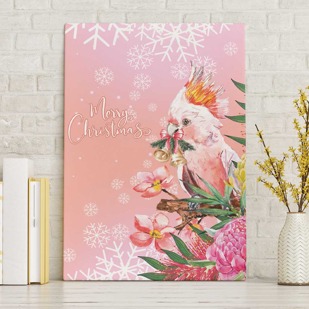 Australia Christmas Pink Cockatoo with Banksia Canvas Wall Art Coral Pink - Aussie Hoodie