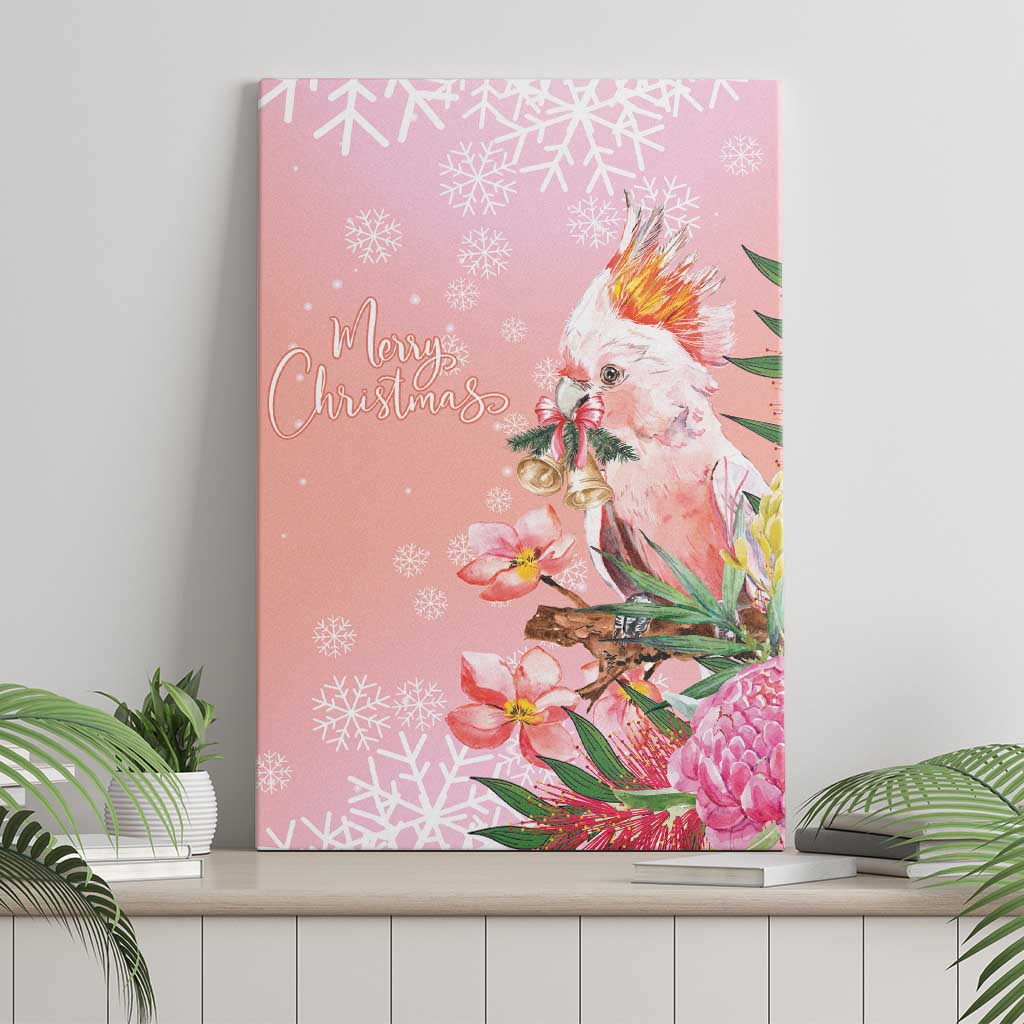Australia Christmas Pink Cockatoo with Banksia Canvas Wall Art Coral Pink - Aussie Hoodie