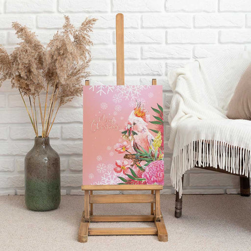 Australia Christmas Pink Cockatoo with Banksia Canvas Wall Art Coral Pink - Aussie Hoodie